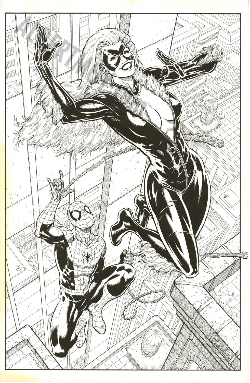 Albert Moy : Original Comic Art - Spiderman and Black Cat by Ian Churchill