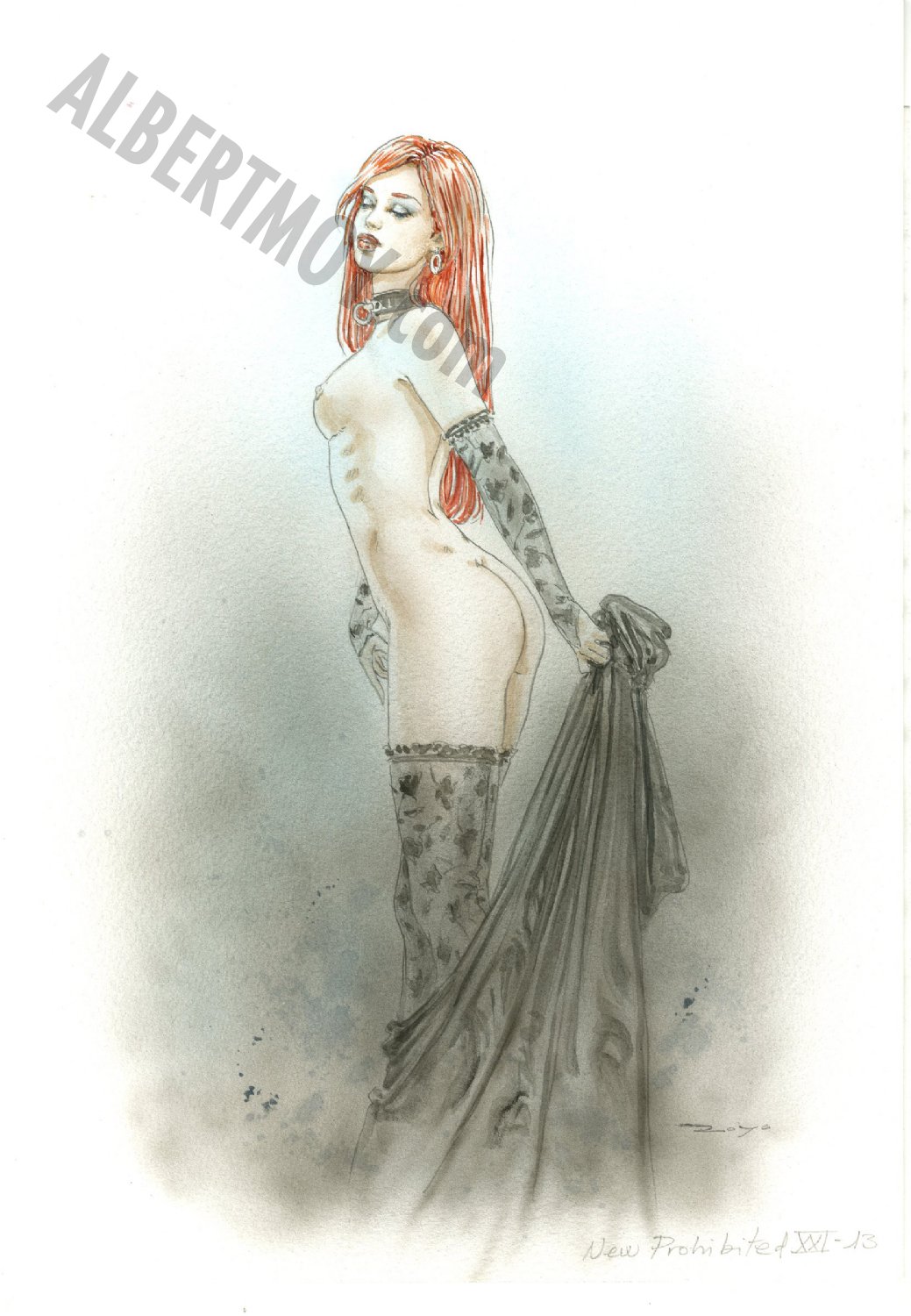 Albert Moy : Original Comic Art - Nude Red Head by Luis Royo