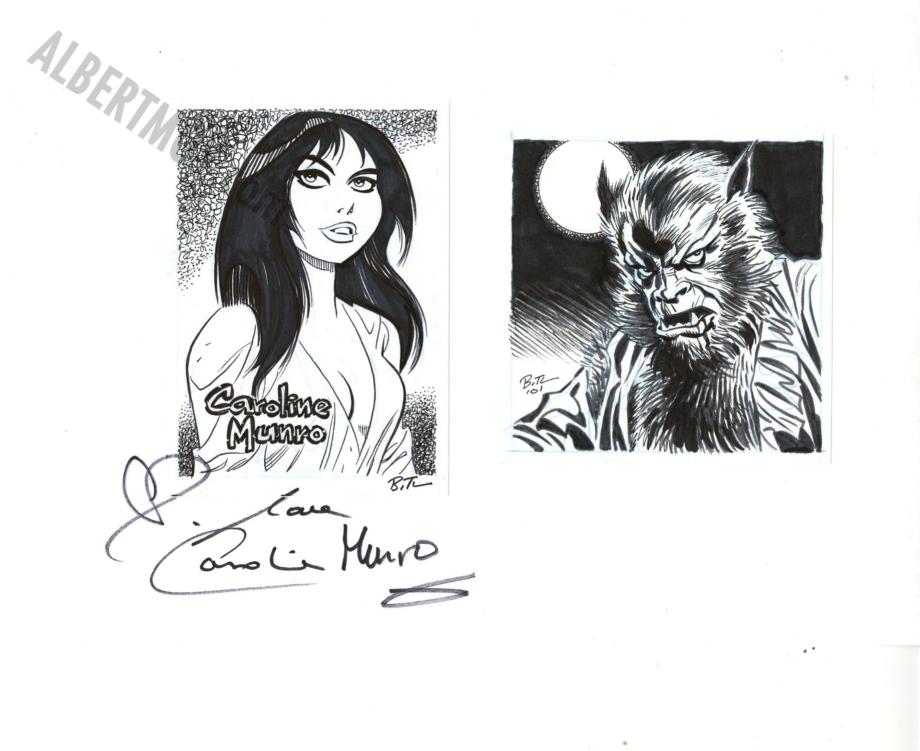 Albert Moy : Original Comic Art - Caroline Munro and Werewolf by Bruce Timm