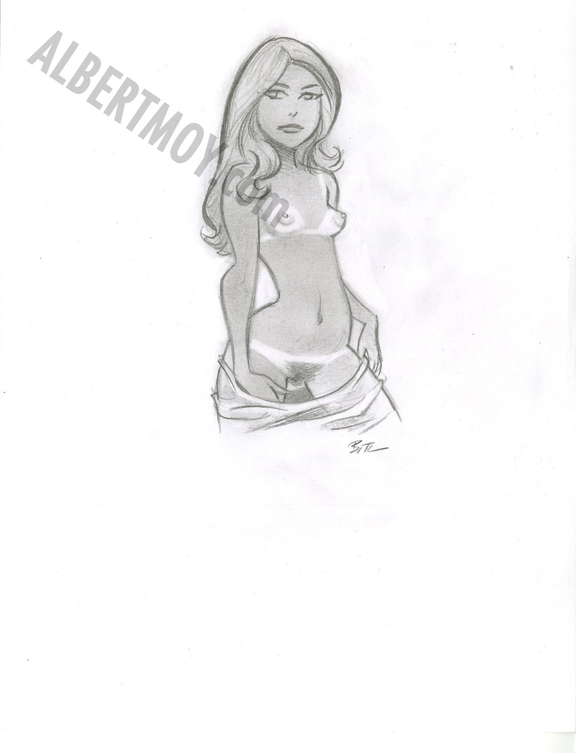 Albert Moy : Original Comic Art - Nude girl in pencil and with tan lines by  Ed Benes