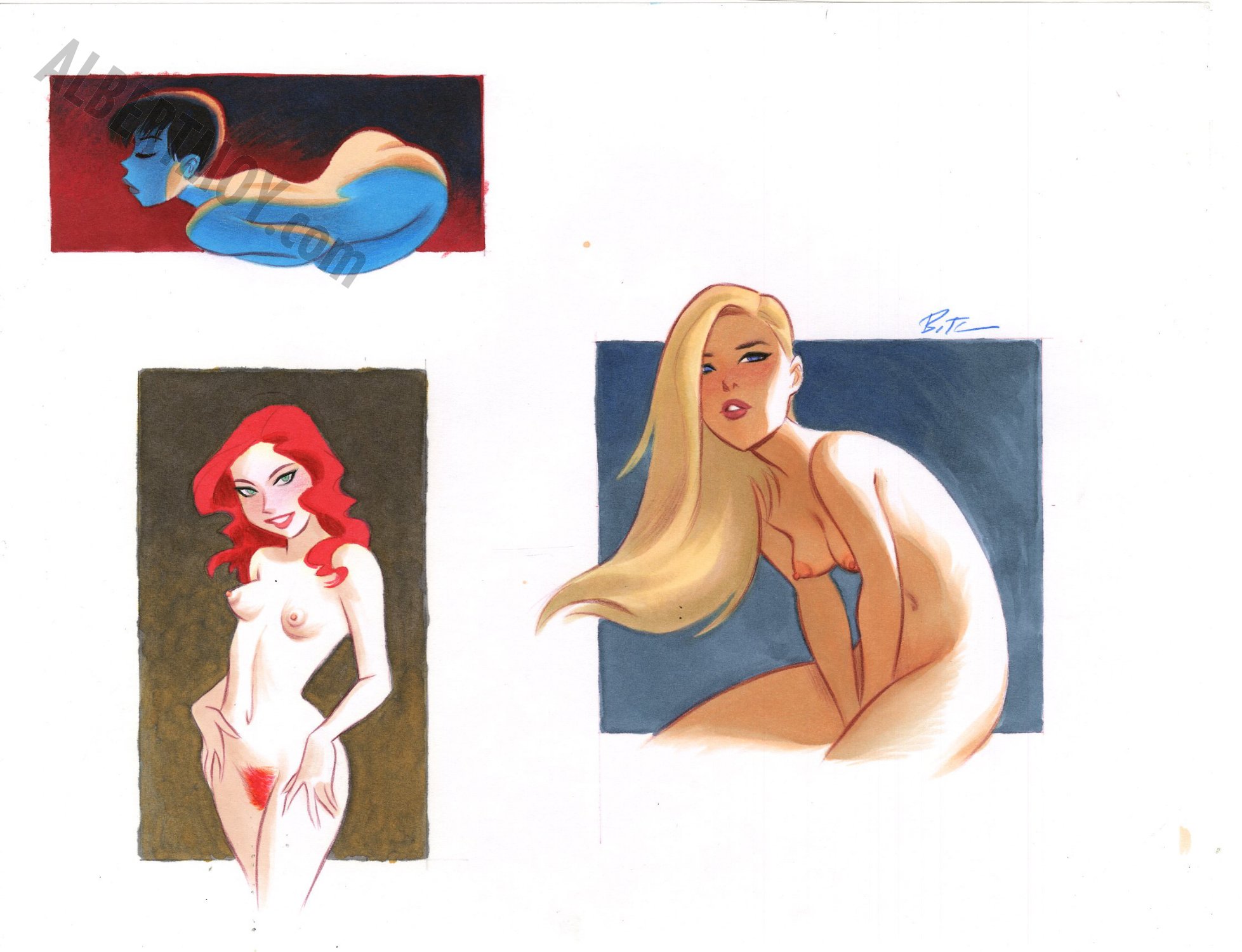 Albert Moy : Original Comic Art - Nude Girl Trio by Bruce Timm