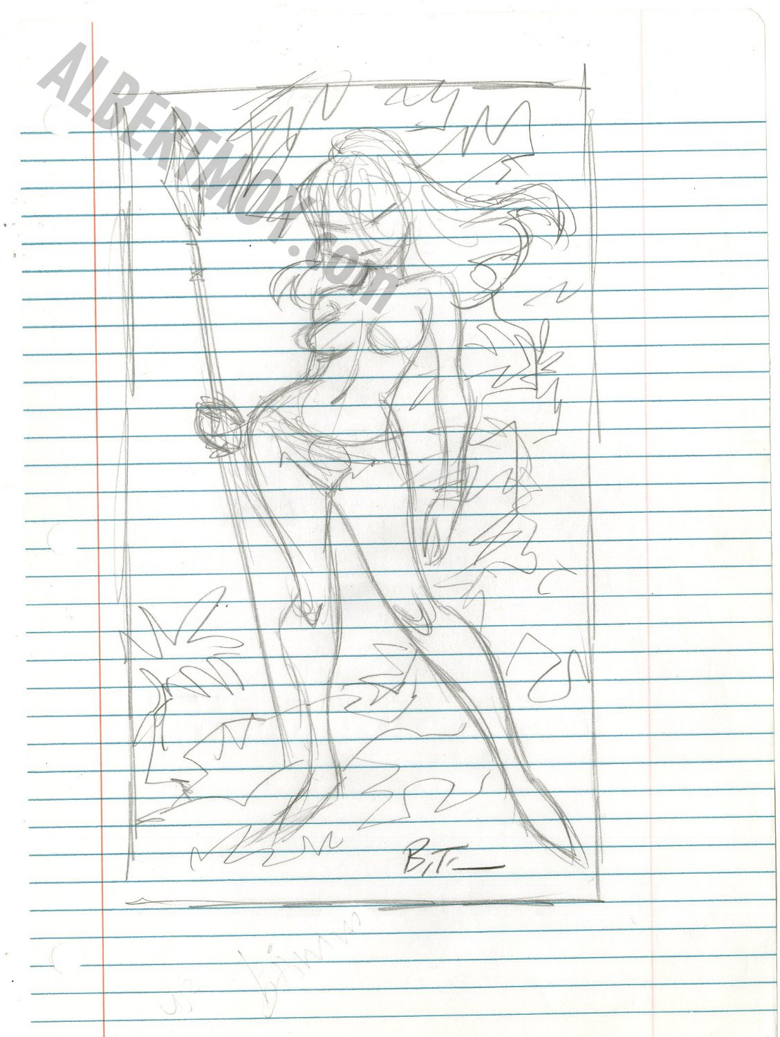 Albert Moy : Original Comic Art - Loose leaf- Jungle girl by Bruce Timm