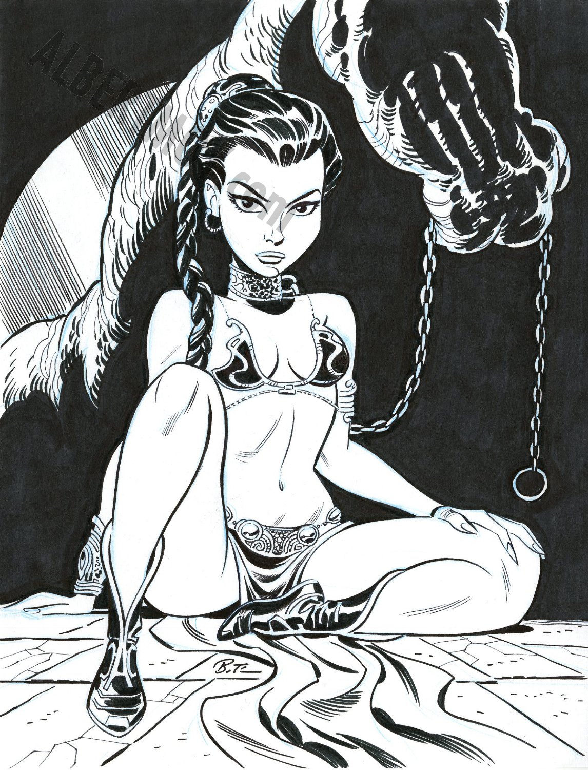 Albert Moy : Original Comic Art - Slave Leia by Bruce Timm