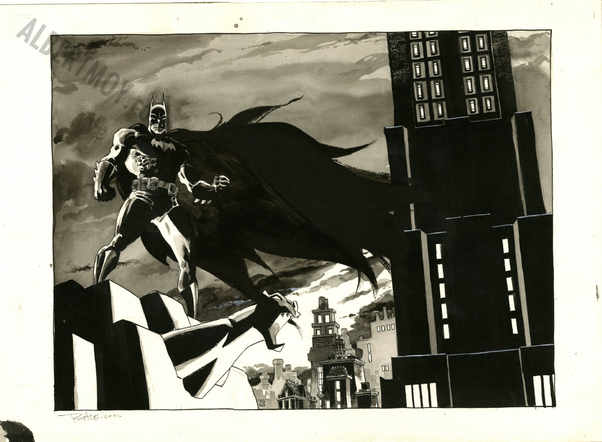 Albert Moy : Original Comic Art - Batman standing on roof by Tim Sale