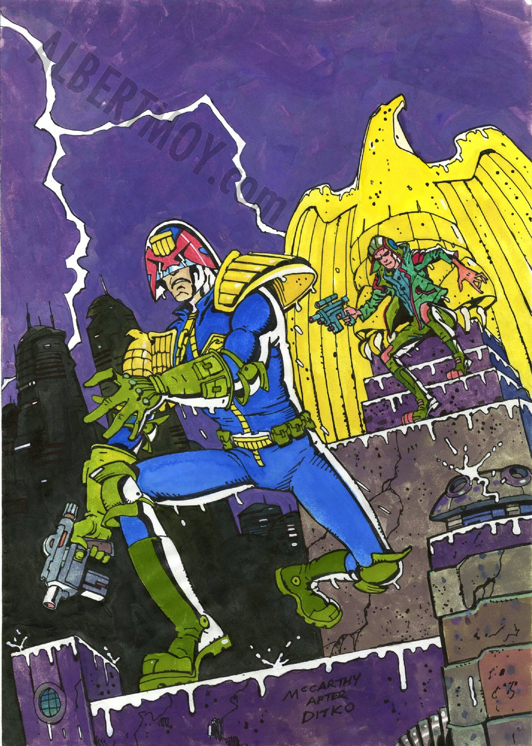 Albert Moy : Original Comic Art - Judge Dredd -Homage to Ditko Creeper  Cover by Brendan McCarthy