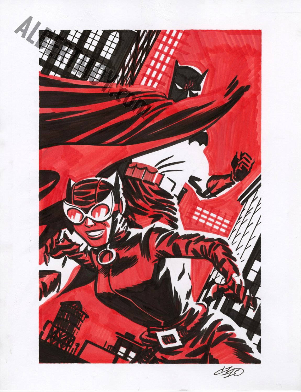 Albert Moy : Original Comic Art - Batman and Catwoman by Dick Giordano