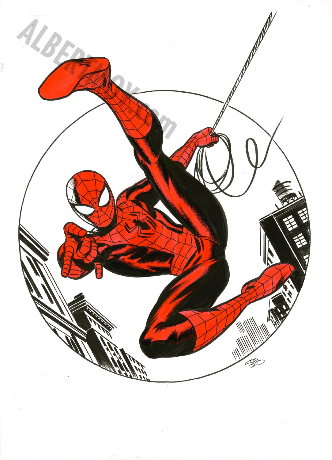 Albert Moy : Original Comic Art - Spider-Man swinging by Michael Cho